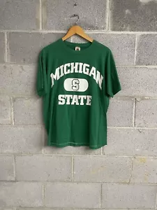Vtg 70’s Large Green Michigan State Field Green Logo 7 Shirt USA Made - Picture 1 of 7
