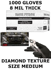 BLACK PYTHON Nitrile Exam Gloves, 8 mil, Powder Free, Case of 1000 Size M Medium - Picture 1 of 2