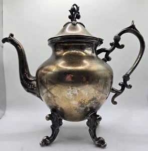 Vintage B.S. Co. Silber Teller auf Kupferfuß Teekanne ~ 10" Teekanne Kaffee - Bild 1 von 14