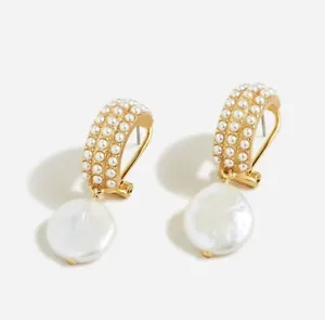 J. Crew Pearl Hoops with Freshwater Pearl Drop Earrings NEW - Picture 1 of 4