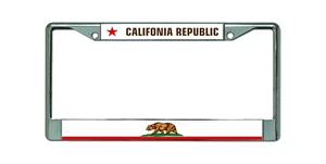 CALIFORNIA REPUBLIC FLAG Chrome Metal Car License Plate Frame - Picture 1 of 10