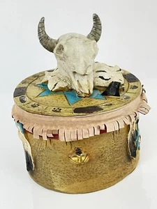 Contenedor de cerámica para platos de baratija diseño nativo americano occidental calavera de toro pintada - Imagen 1 de 7