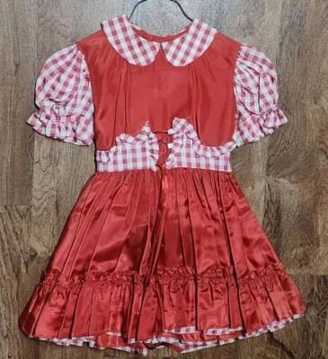 VTG Girls Custom Red Dress Satin Holiday Party Dress  AGE 6-7  Lucilles, CA - Image 1 of 4