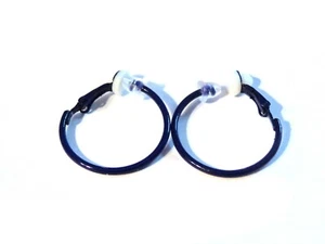 CLIP-ON EARRINGS DARK NAVY BLUE HOOP EARRINGS 1.5 INCH HOOPS RUBBER BACKING - Picture 1 of 2