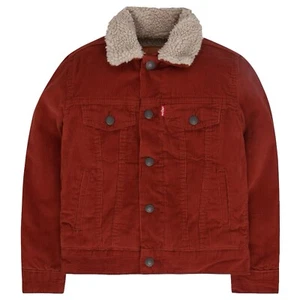 Levis Jacket Kids 7 Regular Corduroy Sherpa Lined Trucker Snap Up Rust Orange - Picture 1 of 13