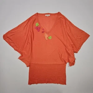 Les Petites Womens Jumper Orange 10 UK 3/4 Sleeve Silk Cotton Knit Pullover Top - Picture 1 of 7