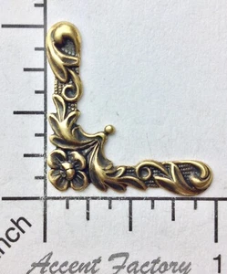 23583 4 Pc. Brass Oxidized Victorian Corners Finding - Picture 1 of 4