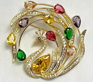 "Spilla ""Cigno"" Spilla Oro Giallo 14K Placcata Oro Giallo 3Ct Taglio Pera Laboratorio Creata Citrino Giallo" - Foto 1 di 9