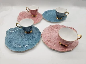 Royal Albert Gossamer Bone China Snack Teller & Teetasse 4er Set Rosa & Blau - Bild 1 von 10