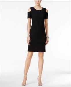 Tommy Hilfiger Black Cold Shoulder SS Dress Size 2 Exposed Black Zipper Neu mit Etikett - Bild 1 von 4