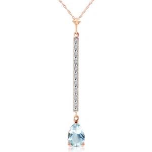 1.8 CTW 14k Solid Rose Gold Necklace Diamond Aquamarine - Picture 1 of 5