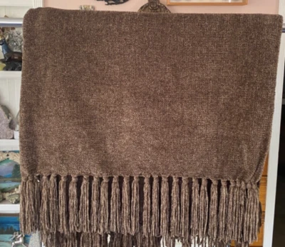 Restoration Hardware Chenille Brown Fringe Throw Blanket  52”x 84” - Image 1 of 4