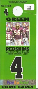 2003 Washington Redskins Fedex Field Parking Pass vs. Giants - Arrington REDUCED - Picture 1 of 2