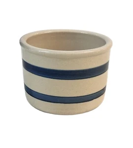 Robinson Ransbottom Low Jar Crock Stoneware Blue Stripe USA Vintage Farmhouse - Picture 1 of 9