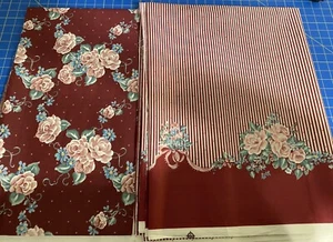 Daisy Kingdom burgundy Rose Bouquet and coordinating fabric over 7 yards - Picture 1 of 3