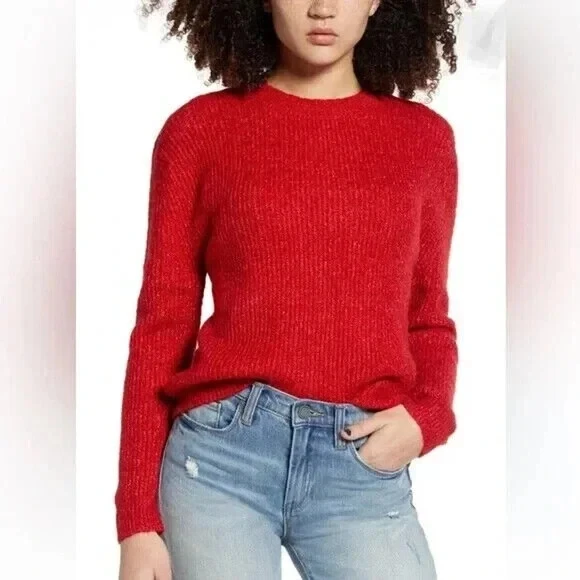 BP. Red Marled Ribbed Metallic Gold Fleck Sweater S - Image 1 of 4