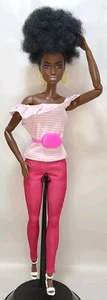 Fashionistas Doll #194 with Curly Black Hair Gold Hoop Earrings Redressed - Picture 1 of 8