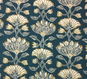 BALLARD DESIGNS CAYMAN TEAL CRAFTSMAN FLORAL MULTIUSE FABRIC BY THE YARD 54"W - Picture 1 of 7