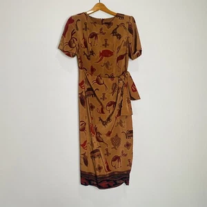 Vtg Sag Harbor Dress 8 Brown African Jungle Animals Native Teacher 90's Y2K - Picture 1 of 12