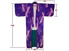 Beau kimono design plume en soie violet foncé vintage : « Yabane »