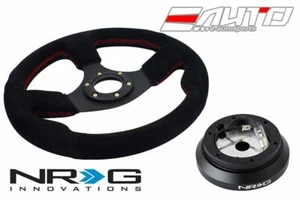 NRG 320mm 1.5" Deep Race Suede Steering Wheel Red Stitch w/ Short Hub SRK-100H - Picture 1 of 4