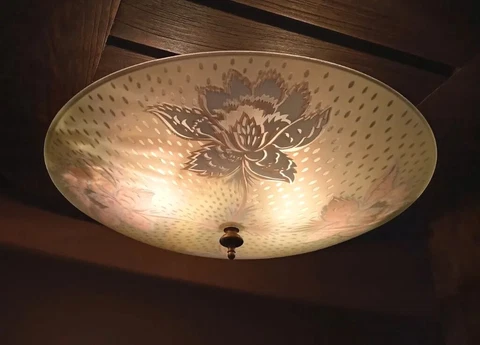 Antique 1930s-50s Art Deco Nouveau Victorian Glass Ceiling Light Fixture Floral Cover
