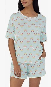 Disney Women's 2 Piece Short Sleeve Shirt & Short Pajama Set -Small, Aqua Mickey - Picture 1 of 2