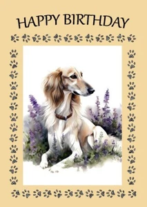 SALUKI DOG AND FLOWERS DOG BIRTHDAY GREETINGS NOTE CARD - Foto 1 di 1