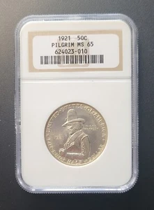 1921 50 Cent Pilgrim Commemorative Silver Half Dollar MS 65 NGC Certified - Picture 1 of 4
