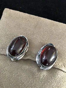 Vintage Amber Sterling Silver Earrings Clip On Baltic Amber Cognac - Foto 1 di 8
