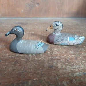 2 Cast Iron Miniature Hand Painted Ducks Decoy Paperweight Antique 3” - Picture 1 of 9
