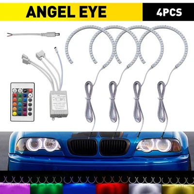 Multi-Color RGB Flash SMD Angel Eyes Kit Xenon Headlight For BMW E36 E38 E39 E46 - Image 1 of 4