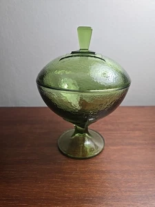 Vintage grün Glas bedeckt Standfuß Bonboniere Hasel Atlas Kieselstein - Bild 1 von 10