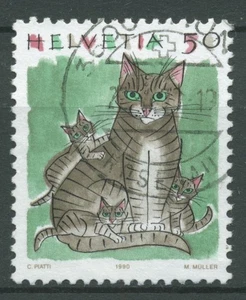 Schweiz 1990 Tiere Katzen Hauskatze 1414 gestempelt - Picture 1 of 1