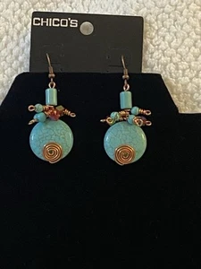 Chico's Two Earrings Boho Southwest Turquoise/Howlite/Copper & BONUS: Bracelets - Picture 1 of 21