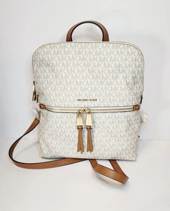 NEW Michael Kors Rhea Zip Slim Medium  Backpack In Vanilla NWT - Picture 1 of 10