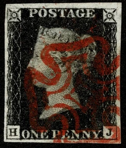 GB QV 1840 SG1 1d Intense Black Plate 5 (HJ) 4 sehr gute Ränder. Red MX Superb - Bild 1 von 3