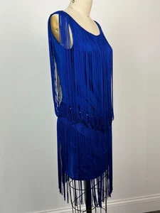 Latin Pro-Am Competition Ballroom Blue Fringe Dress w/ Sequence Waistband *SMALL - Picture 1 of 5