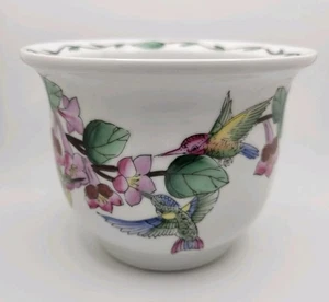 Fioriera vintage colibrì tromba vite porcellana floreale dipinta a mano vaso fiori - Foto 1 di 16