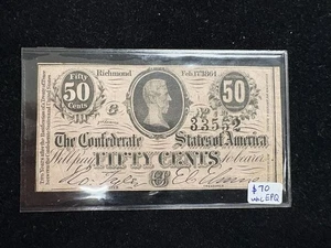 1864 50 Cent Confederate States of America Civil War Note Rare EPQ UNC - Picture 1 of 3