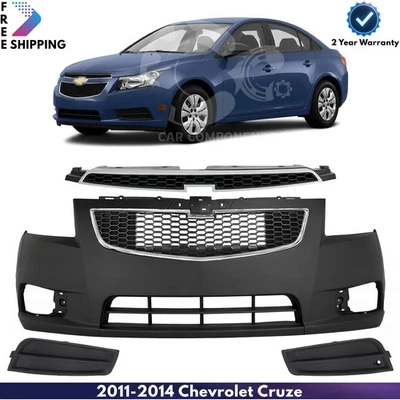 Front Bumper Cover Primed & Fog Lights Cover Kit For 2011-2014 Chevrolet Cruze Foto 1 de 4