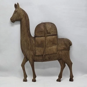 Llama Alpaca Carved Wood Wall Decor Plaque South America Folk Art Ecuador Akios - Picture 1 of 14