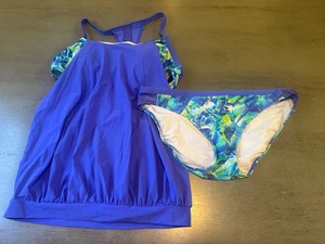 blue tankini PROFILE SPORT by GOTTEX two piece swimsuit bikini size US 12 - Picture 1 of 2