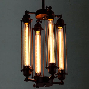 Edsion Vintage Pendant Light Chandelier Rustic Iron Cage Hanging Ceiling Lamp - Picture 1 of 9