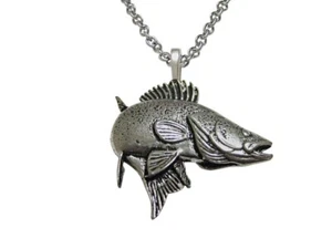 Zander Walleye AR english pewter 3D Platinum Plated Necklace Handmade 18 INCH - Picture 1 of 1