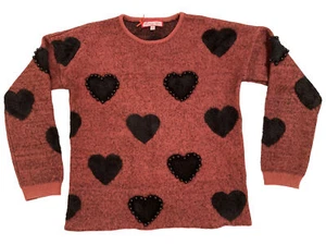 MELANGE GIRL Sz 14 Black Beaded Heart Embellished Cotton Blend Sweater - Picture 1 of 7