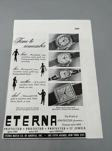 1942 Original Trimmed Magazine Print Ad Eterna Watch B&W 4x6 - Picture 1 of 2