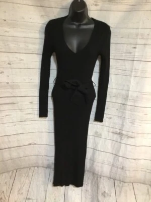 Forever 21 Contemporary Black Maxi Dress Long Sleeve Belted Size S - Image 1 of 4