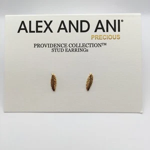 ALEX AND ANI 14K Gold Plated Post Earrings- Feather- NEW with Tags - Picture 1 of 4