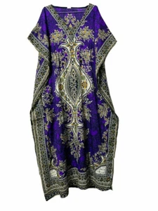 Damen Polyester langer Kaftan Hippie-Boho-Maxi-One-Damen Ethno Kleid Nacht lila - Bild 1 von 8